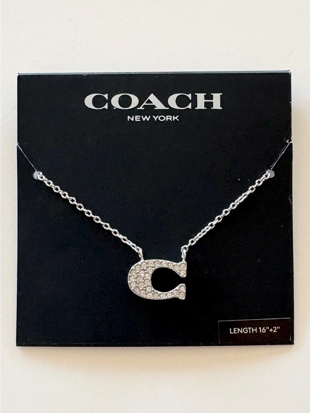 Coach Crystal 'C' Pendant Necklace - Silver